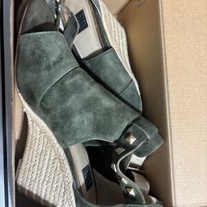 White House Black Market Olive Suede Wedges